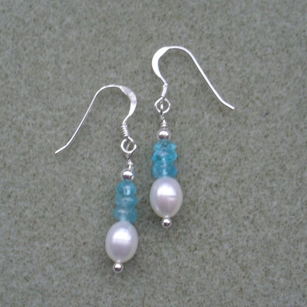 Sterling Silver Freshwater Pearl and Apatite Gemstone Earrings