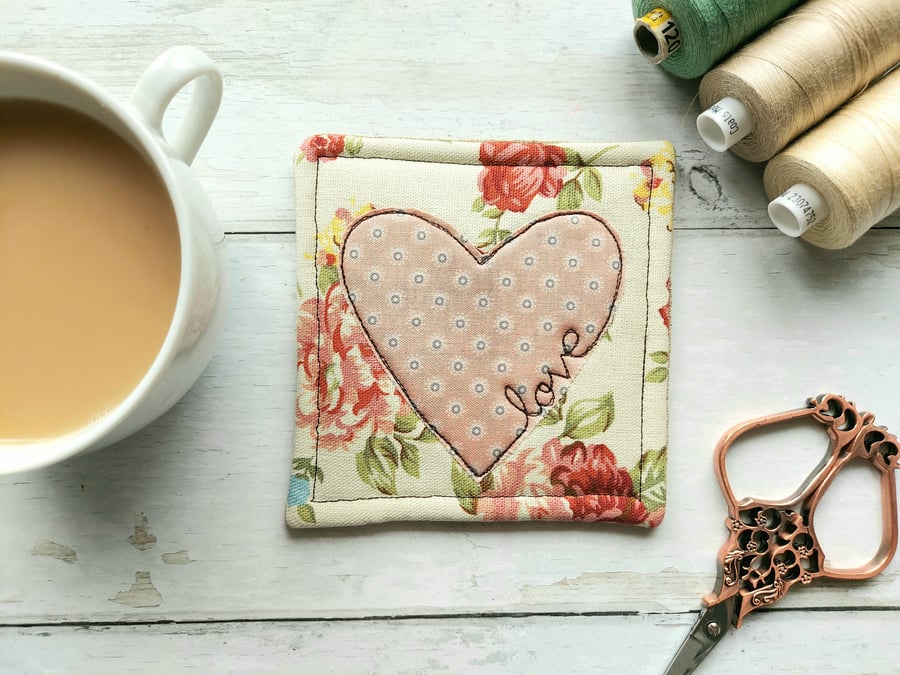 Love Heart Padded Applique Coaster