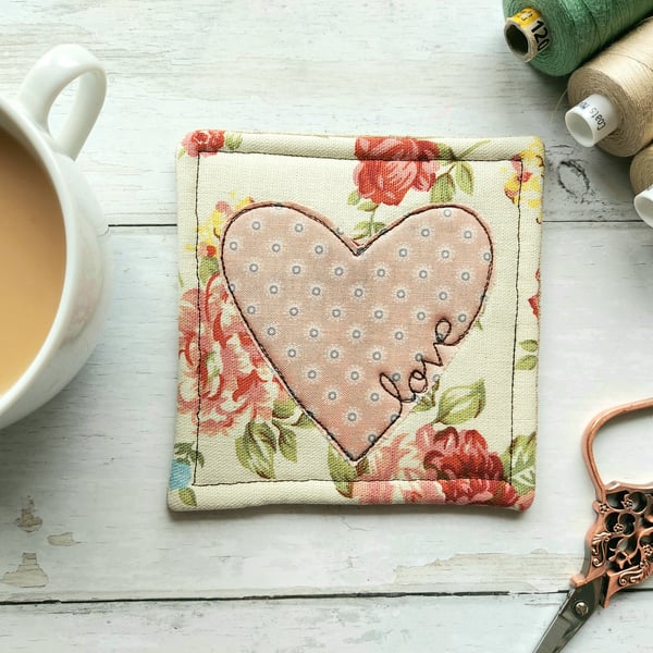 Love Heart Padded Applique Coaster