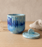 Teal Blue Marbled Jewellery Box, Seascape Trinket Pot With Lid