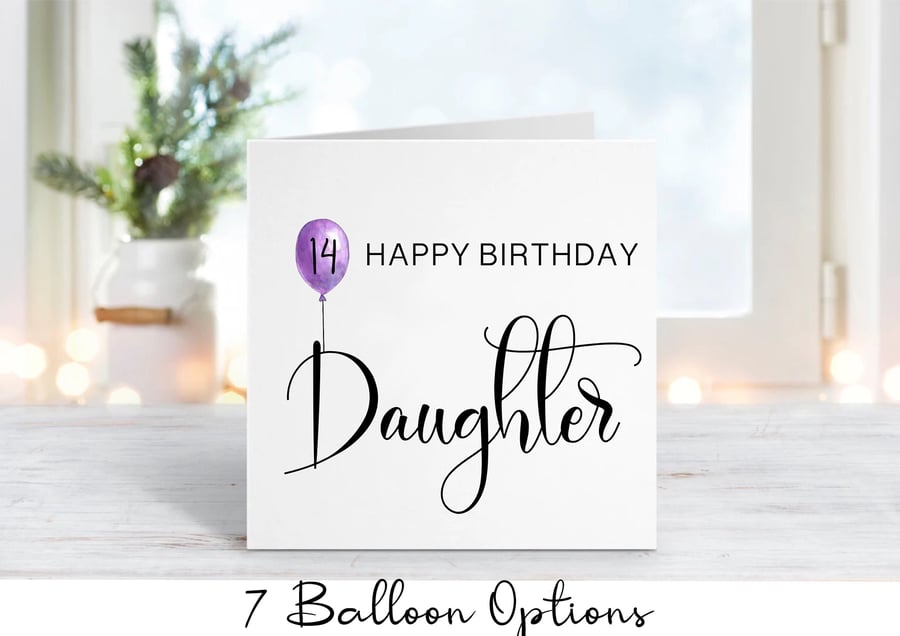 Personalised Daughter Birthday Card Age 1 To 100 Balloon Birthday Card