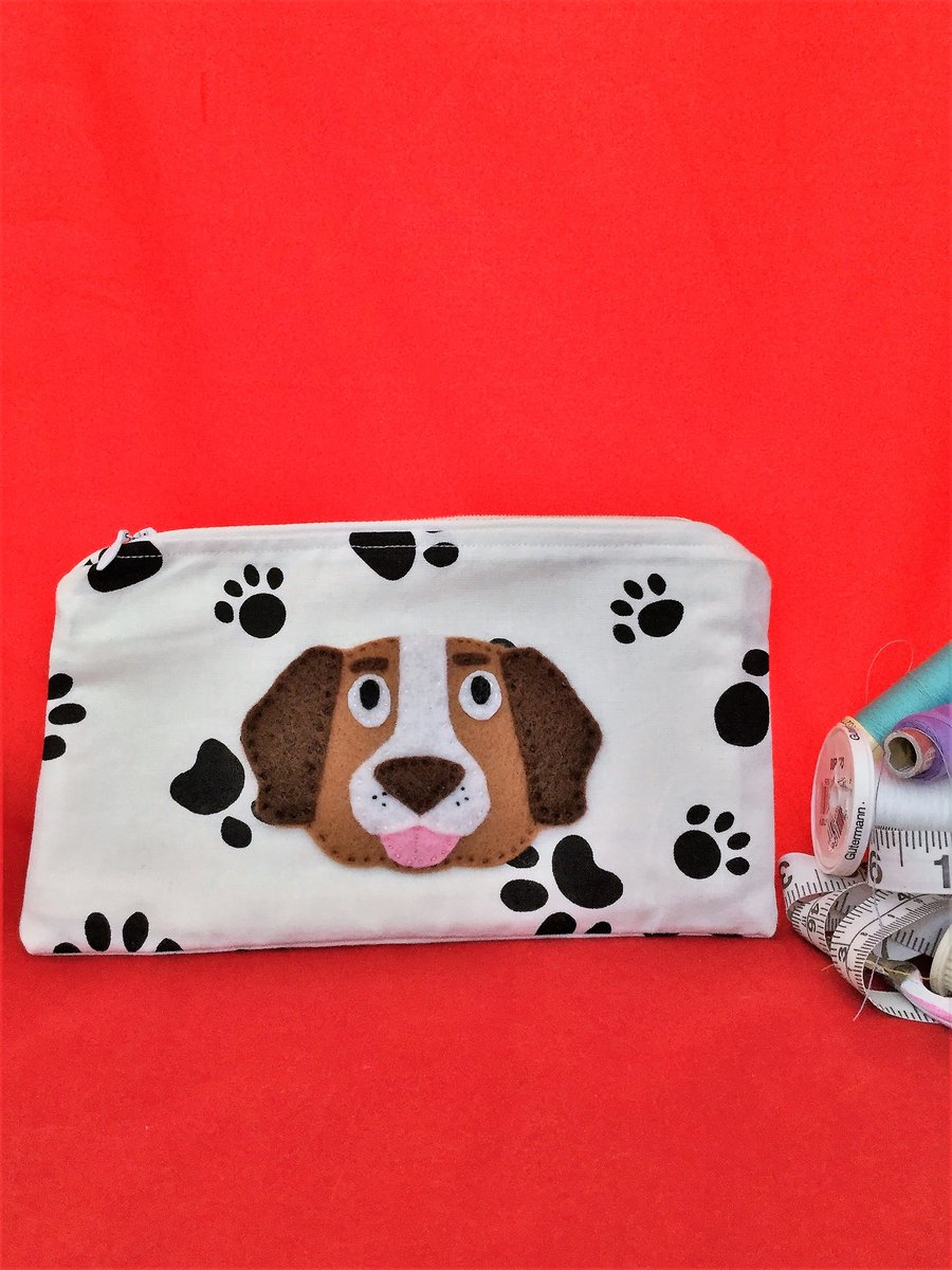 DOG - Paw Print Pencil case with Applique brow DOG - cute