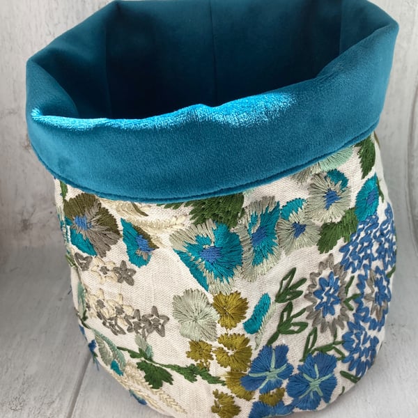 Medium reversible fabric storage basket. For plants, crafts, cosmetics etc