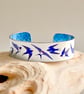 Swallows cuff bracelet, blue birds metal bangle. Can be personalised. (49)