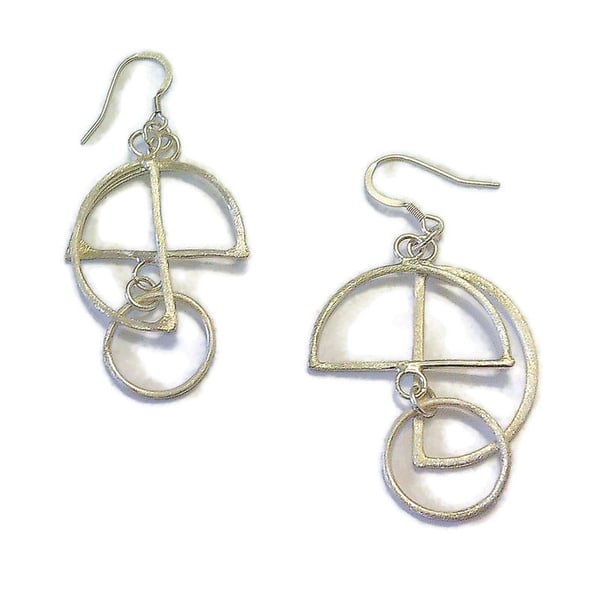 sterling silver dangle earrings - geometric drop earrings - handmade earrings