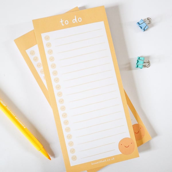 Happy To Do List Daily Planner 50 sheets Jotter Notepad Stationary Smiley Face