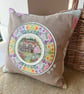 Spring - rescued cross stitch and patchwork cushion - Image 2
