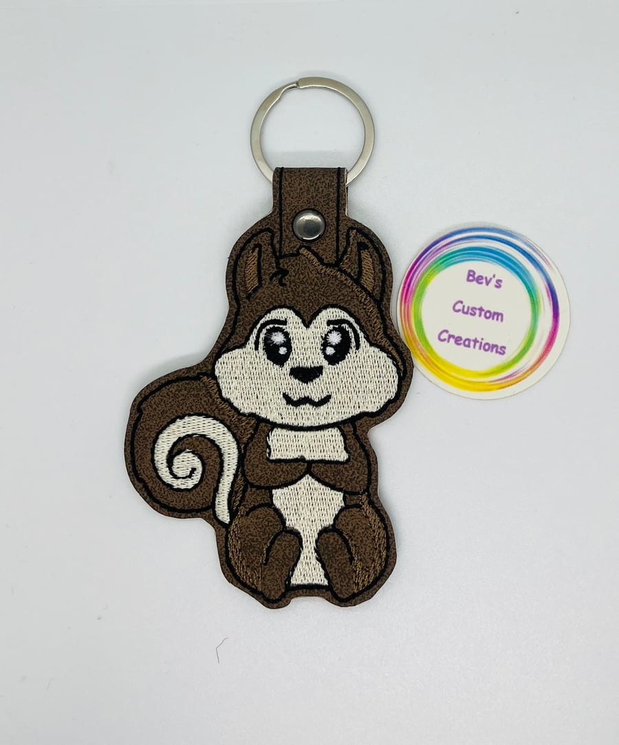 Embroidered squirrel Keyring design 