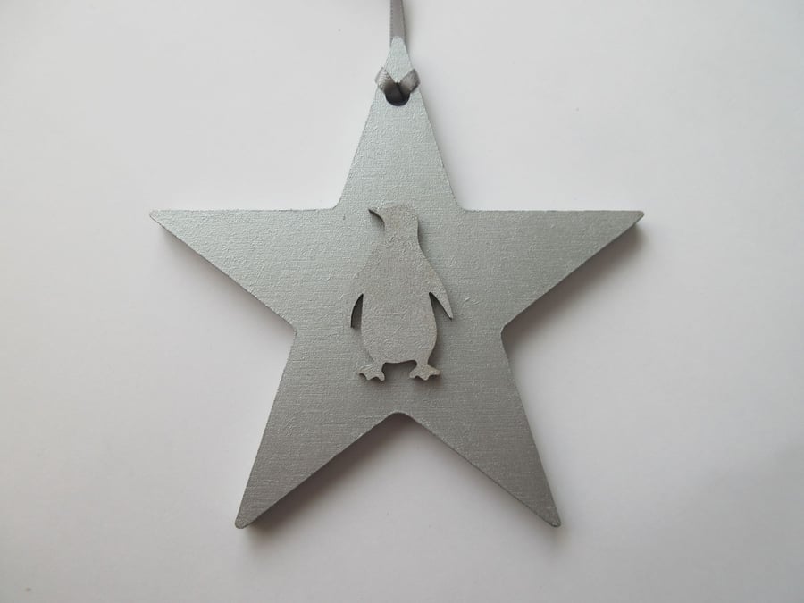 Penguin Star Christmas Tree Decoration Silver