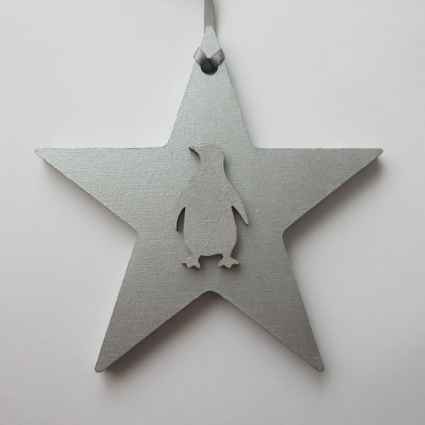 Penguin Star Christmas Tree Decoration Silver