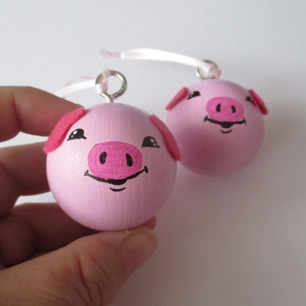 2x Pig Piggy Piglet Pink Christmas Bauble Tree Decoration Xmas Farm Animal