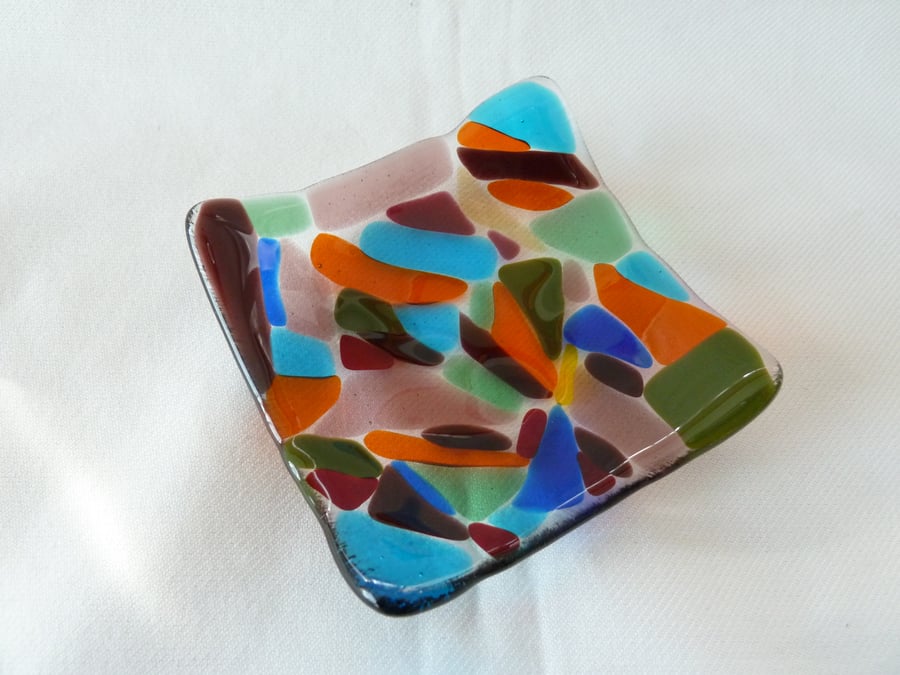 colourful glass small square dish 