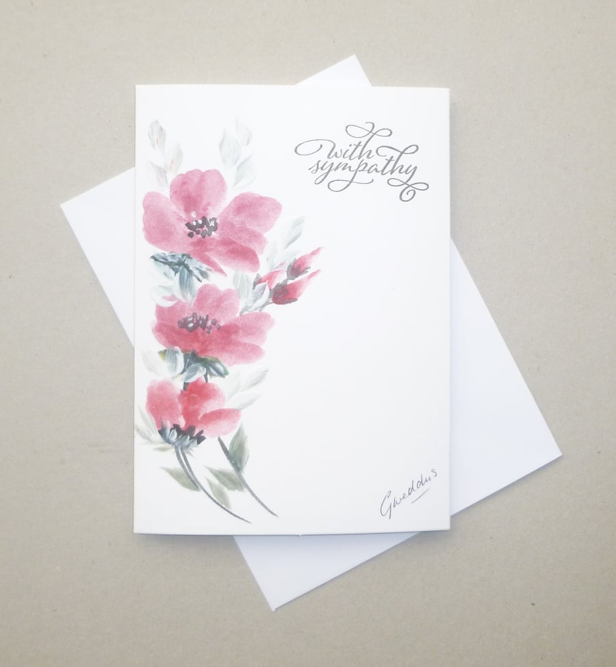hand painted floral sympathy card ( ref FA41 A2 )