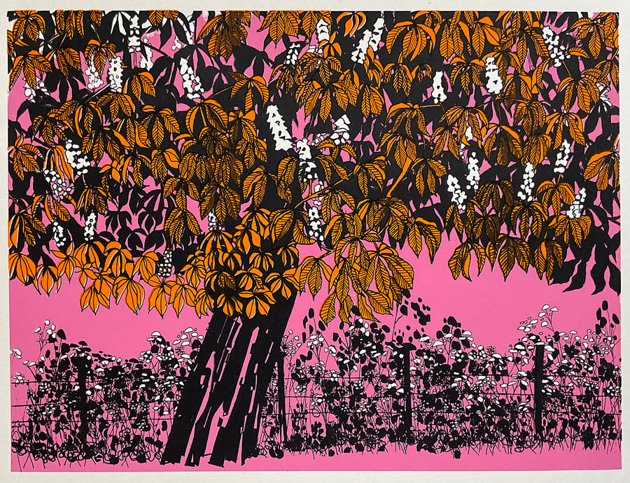 Horse Chestnut Pink, original hand-pulled screen print MISPRINT