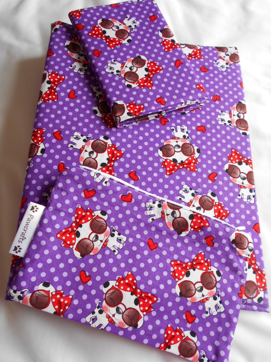Fabric Ringbinder and Notebook covers and Pencil case set - DOG print fabric