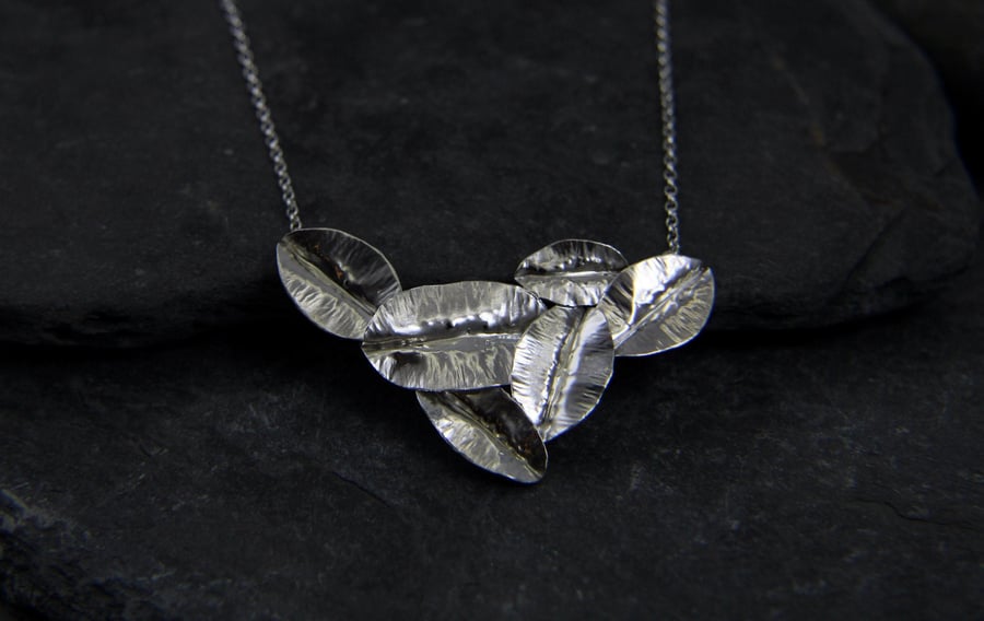 Statement Leaf and Sterling Silver Bib Necklace 