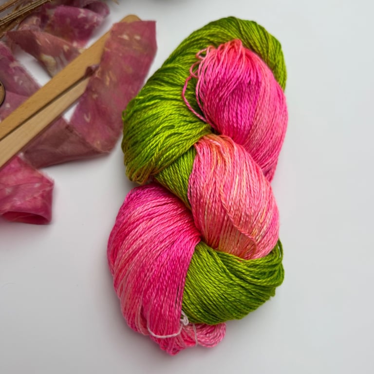 Hand dyed pure mulberry silk yarn. Shiny Luxurious Hypoallergenic, Neon Pink 