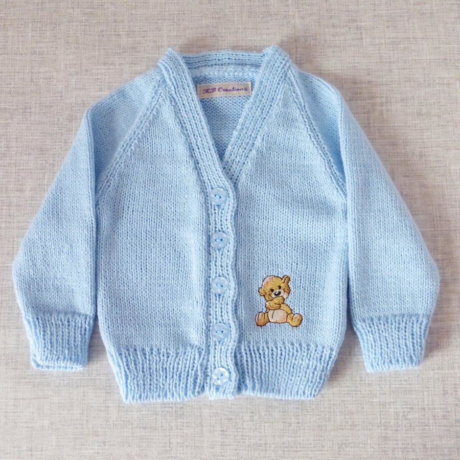 Embroidered baby cardigan with teddy motif