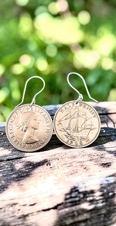 Sterling Silver & Copper Half Penny 1958 - 68th Birthday Gift - FREEPOST