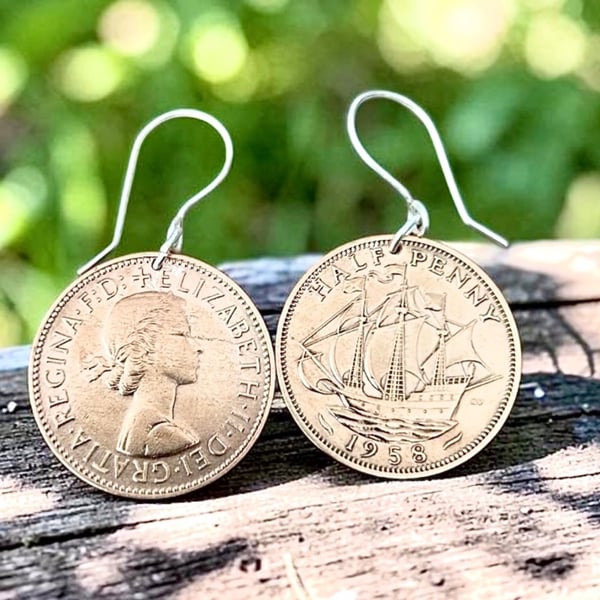 Sterling Silver & Copper Half Penny 1958 - 68th Birthday Gift - FREEPOST