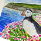 Original Puffin Watercolour Painting – Small Scottish Bird Art