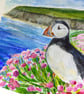 Original Puffin Watercolour Painting – Small Scottish Bird Art