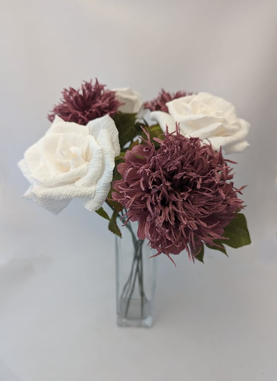 Crepe paper pom pom poppies and roses