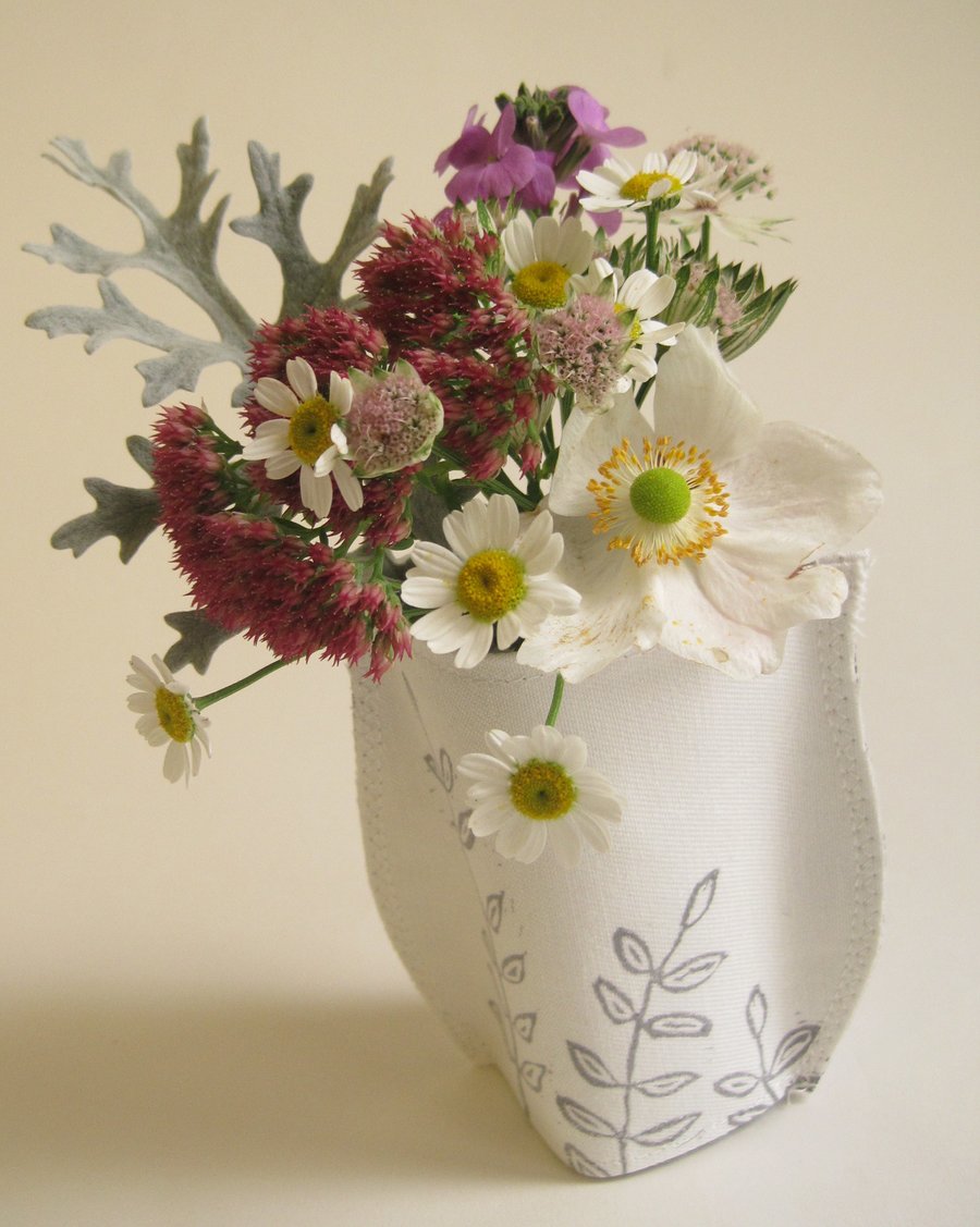 Vase sleeve - hand printed on cotton