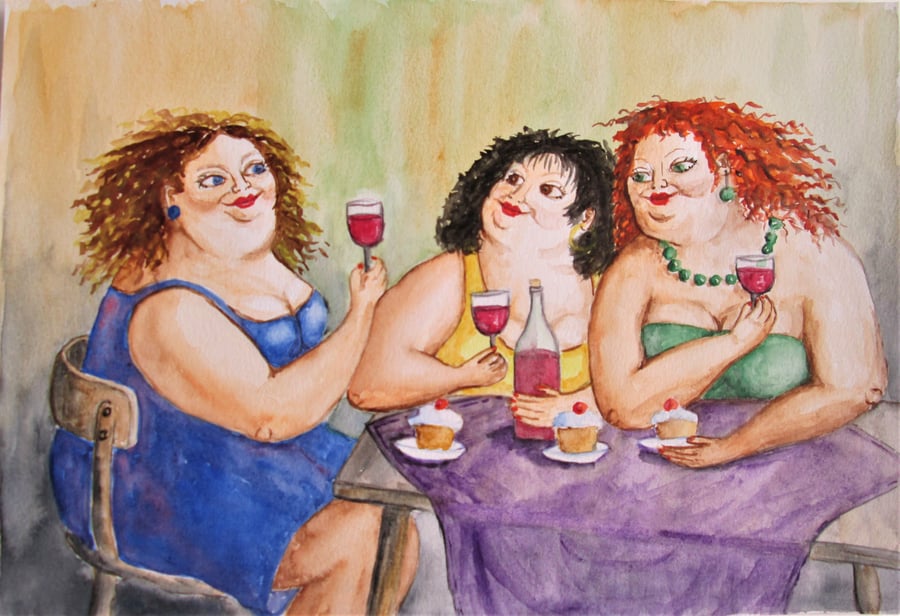 SOLD OUT- UNAVAILABLE -Happy Hour. Women and Wine original painting
