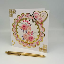 “With Love" Card, Any Occasion, Birthday, Anniversary etc. FREE P&P UK.