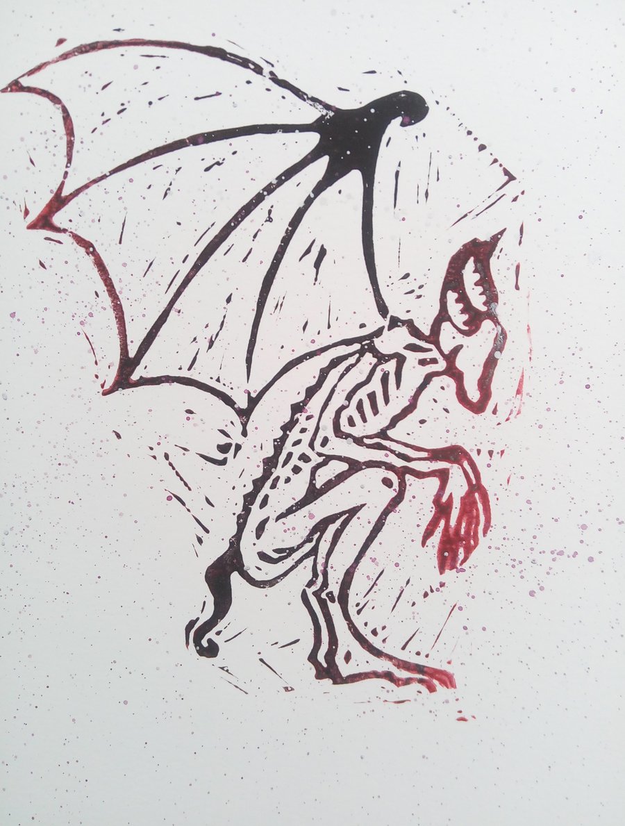 Hand Cut Linoprint - Nightgaunt