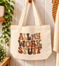 All My Work Stuff Tote Bag – Retro Brown & Beige Canvas Work Bag with Zip