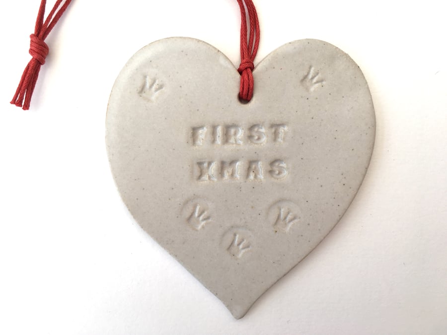 Ceramic heart Baby's First Christmas Loveheart hanger, handmade pottery