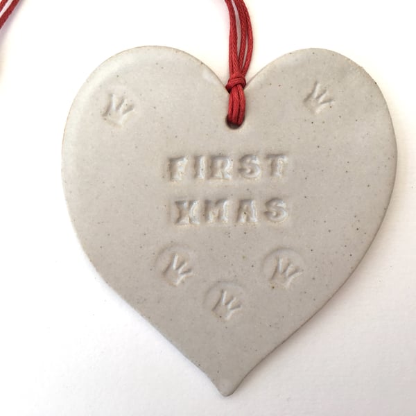 Ceramic heart Baby's First Christmas Loveheart hanger, handmade pottery