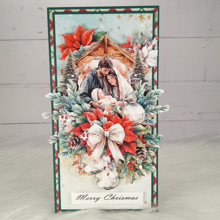 Handmade Christmas Card with Nativity Scene (13) Traditional 3D Christmas Card. 