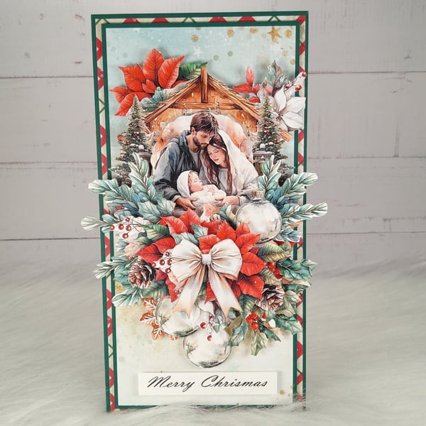 Handmade Christmas Card with Nativity Scene (13) Traditional 3D Christmas Card. 