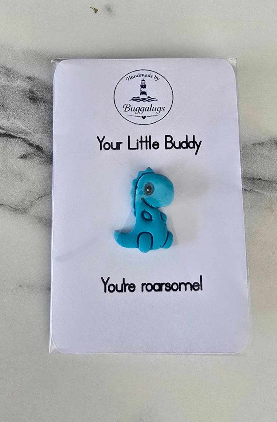 Handmade Dino Buddy teal pin badge - Gift for yourself or a loved one