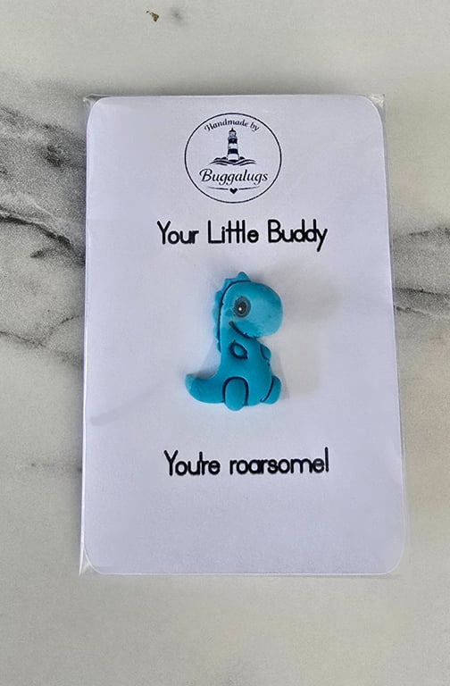 Handmade Dino Buddy teal pin badge - Gift for yourself or a loved one