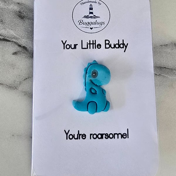 Handmade Dino Buddy teal pin badge - Gift for yourself or a loved one