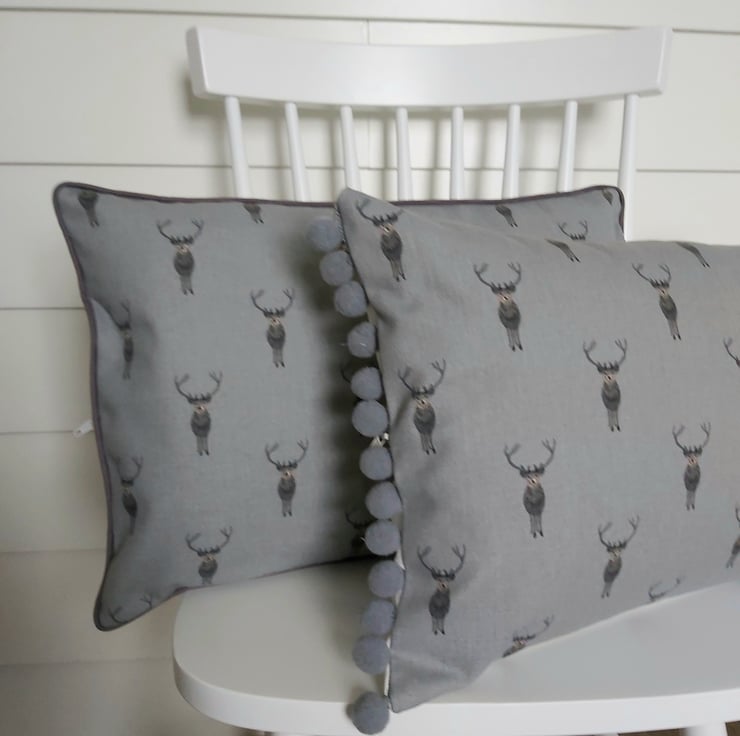 Sophie Allport Stag Cushion with Grey Piping Folksy