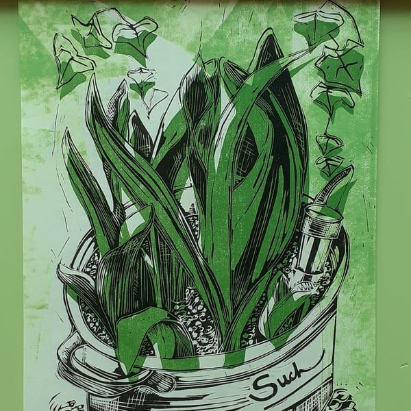 'The Promise of Tulips', Two Block Lino Print over Green (VE no.7 of 7)