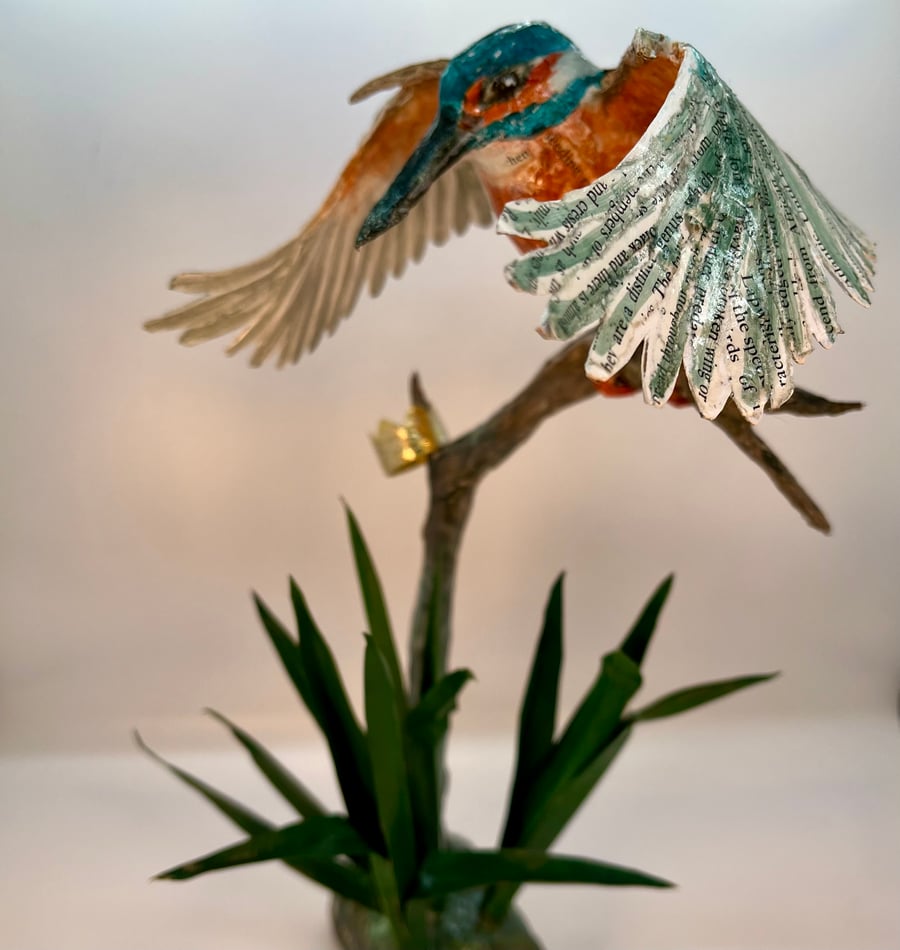 Papier maché kingfisher bird sculpture 