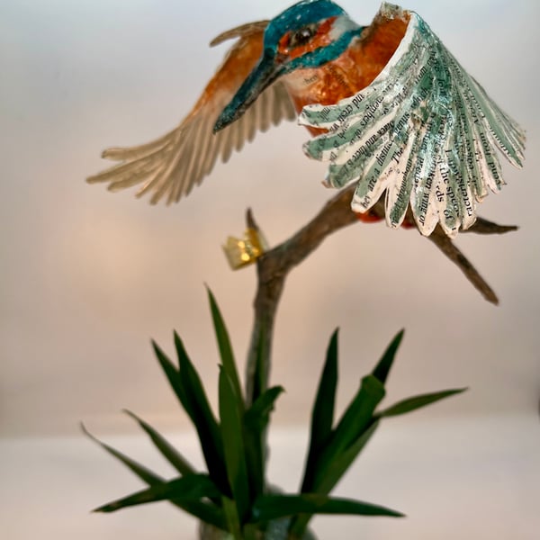 Papier maché kingfisher bird sculpture 