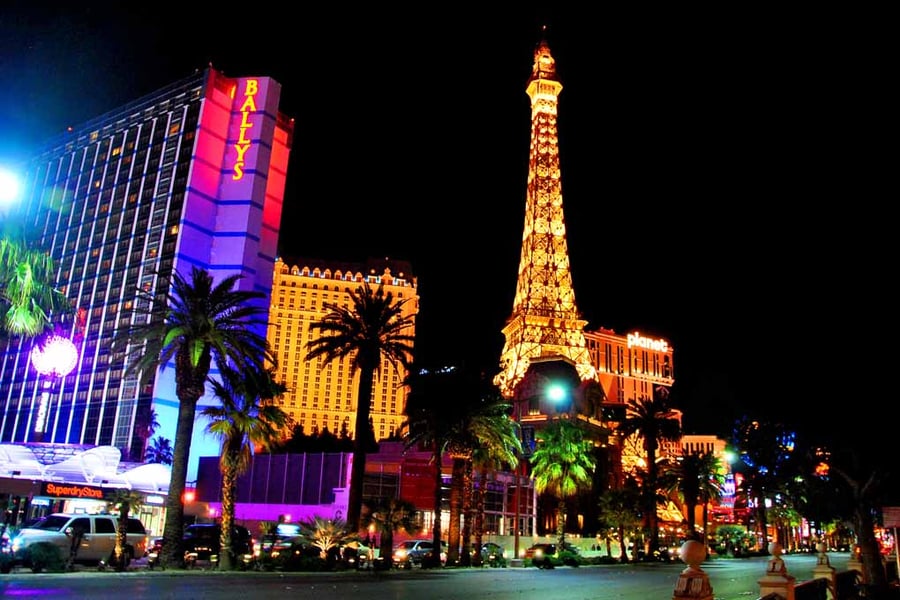 Eiffel Tower Paris And Ballys Hotel Las Vegas America Photograph Print