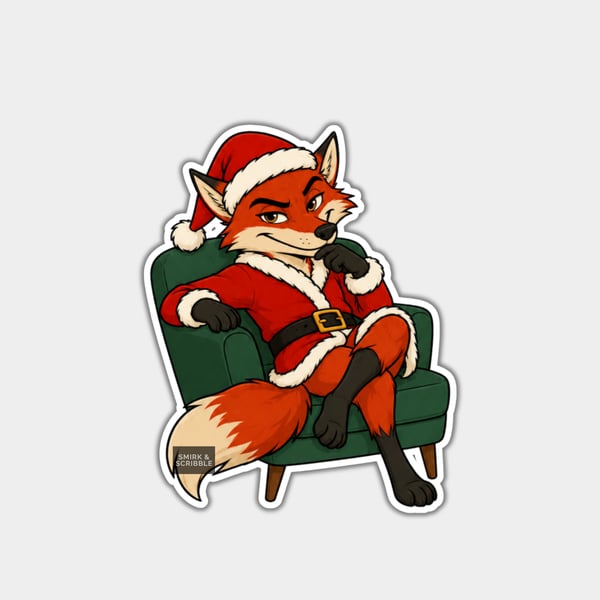 Unique Funny Christmas Sticker Xmas Decal - Fox In Armchair