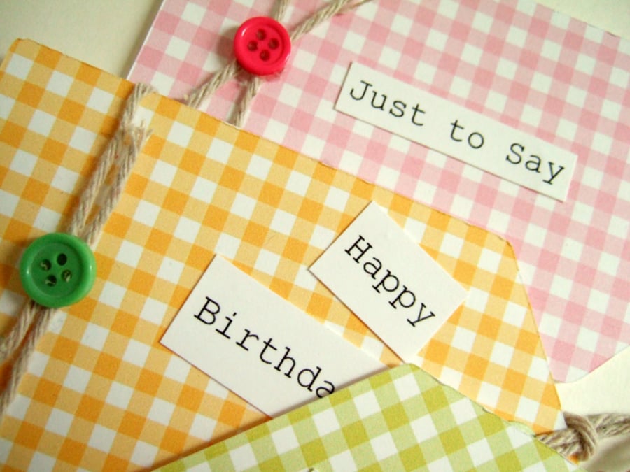 'Gingham' Gift Tags, Handmade Message Tags 3pack