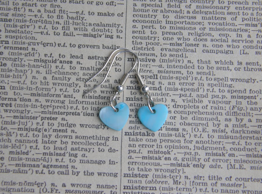 Summery Blue Mother of Pearl Heart drop earrings