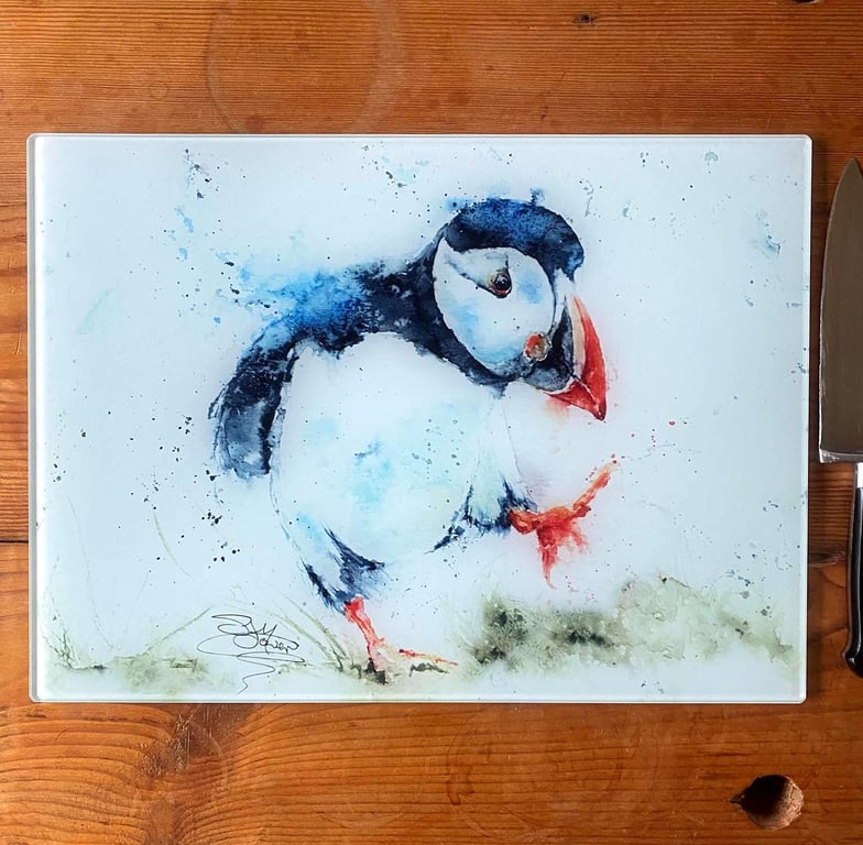 Puffin Billy Glass Chopping Board, Kitchen Worktop Saver, Table Mat, Cutting Mat