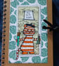 Quirky art A5 hand decorated sketch pad with an original picture of an arty cat