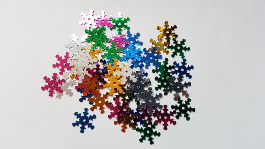 50 x Craft Sequins - Snowflake - 13mm - Mixed Colour 